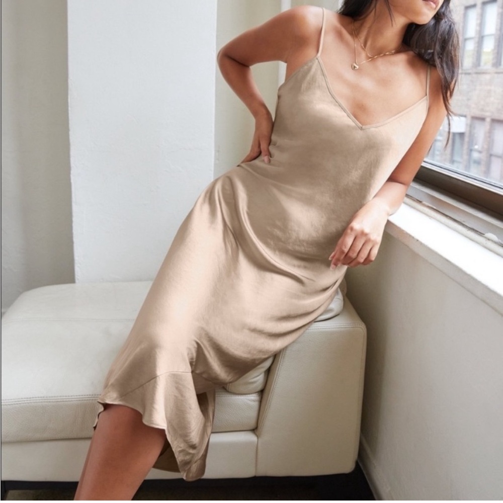 Aritzia Wilfred Beige Satin Midi Dress